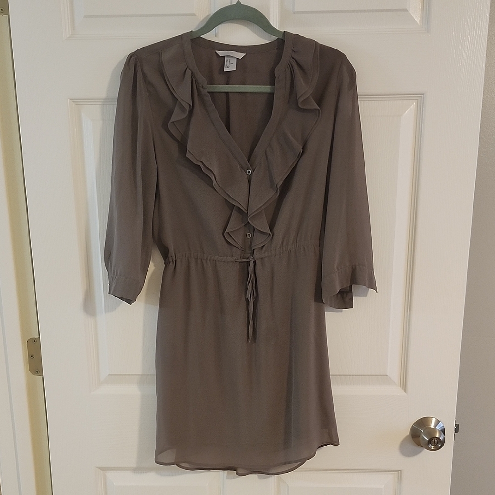 H&M Taupe Long Sleeve Ruffle Dress